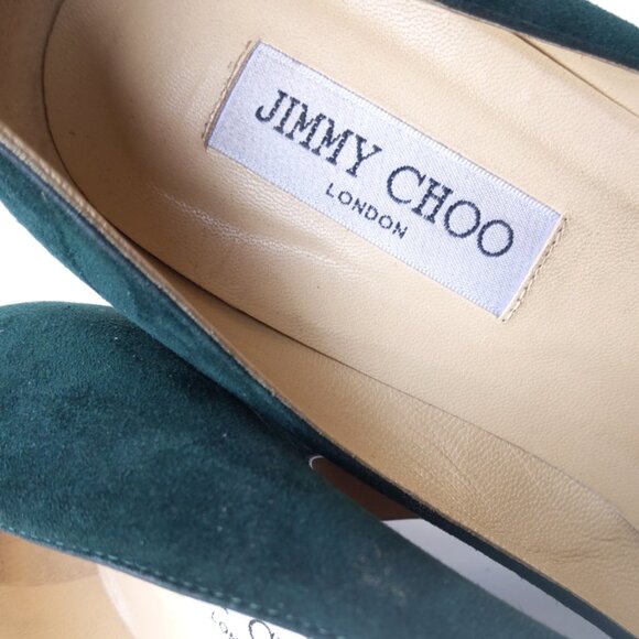 JIMMY CHOO Pumps Womens Size 9 Green Suede Platform Pumps 5.25" Heel - Picture 6 of 8